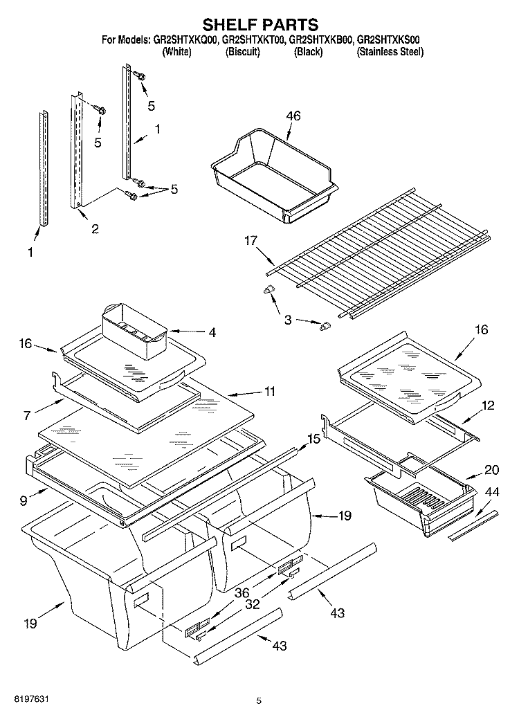 SHELF Diagram and Parts List for GR2SHTXKS00  Whirlpool Refrigerator