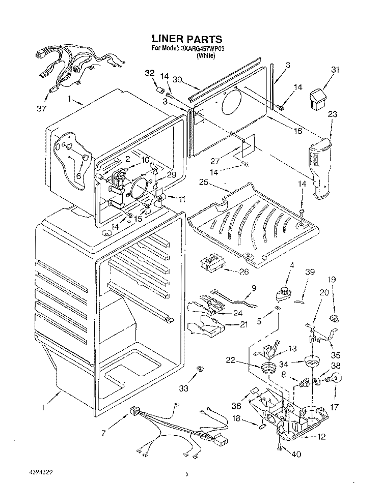 LINER Diagram and Parts List for 3XARG457WP03  Whirlpool Refrigerator