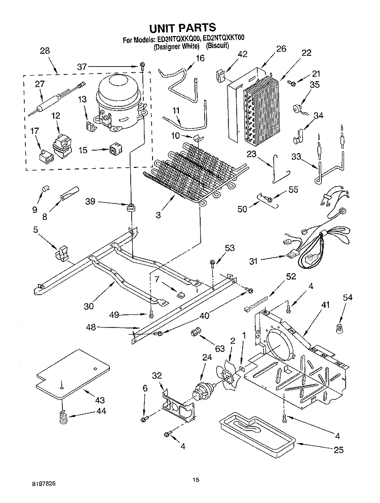 UNIT Diagram and Parts List for ED2NTQXKT00  Whirlpool Refrigerator