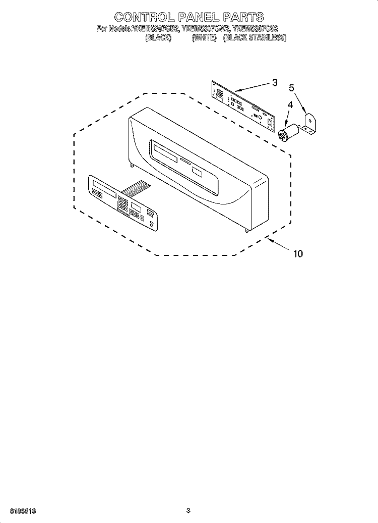 CONTROL PANEL PARTS Diagram and Parts List for YKEMS307GW2  KitchenAid Microwave Oven Combo