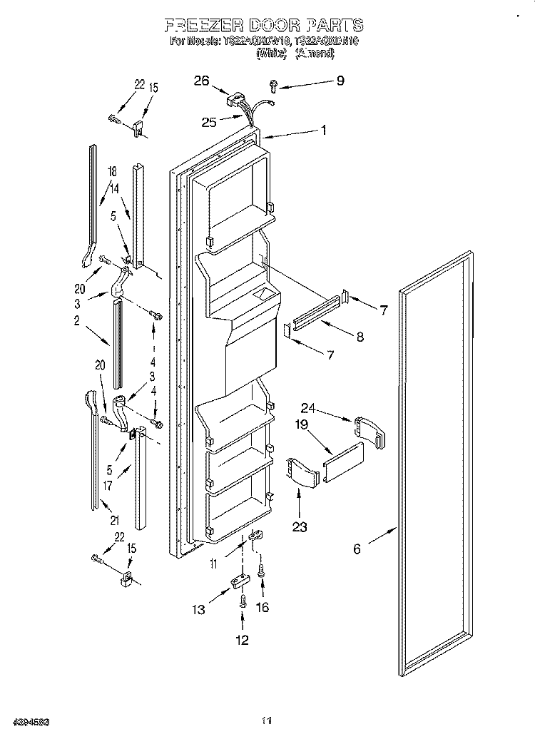 FREEZER DOOR Diagram and Parts List for TS22AQXDW10  Whirlpool Refrigerator