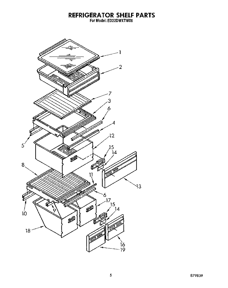 REFRIGERATOR SHELF Diagram and Parts List for ED22DWXTN00  Whirlpool Refrigerator