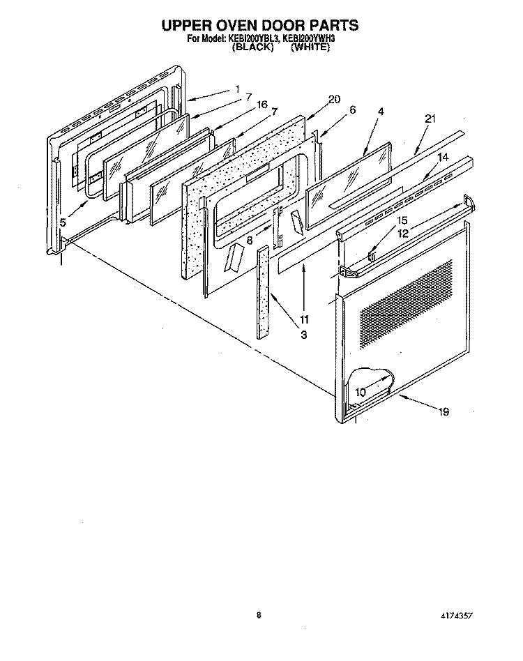 UPPER OVEN DOOR Diagram and Parts List for KEBI200YBL3  KitchenAid Wall Oven