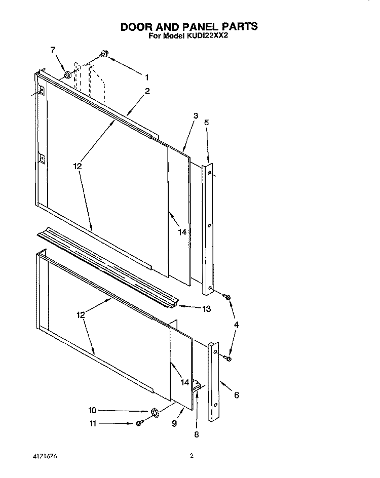 DOOR AND PANEL Diagram and Parts List for KUDI22XX2  KitchenAid Dishwasher