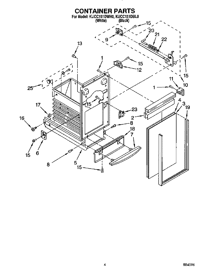 CONTAINER Diagram and Parts List for KUCC151DBL0  KitchenAid Trash Compactor