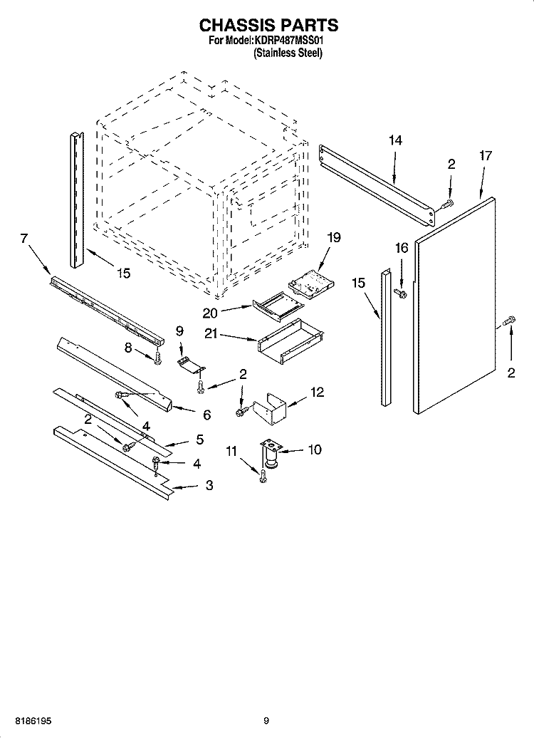 CHASSIS PARTS, MISCELLANEOUS PARTS Diagram and Parts List for KDRP487MSS01  KitchenAid Range