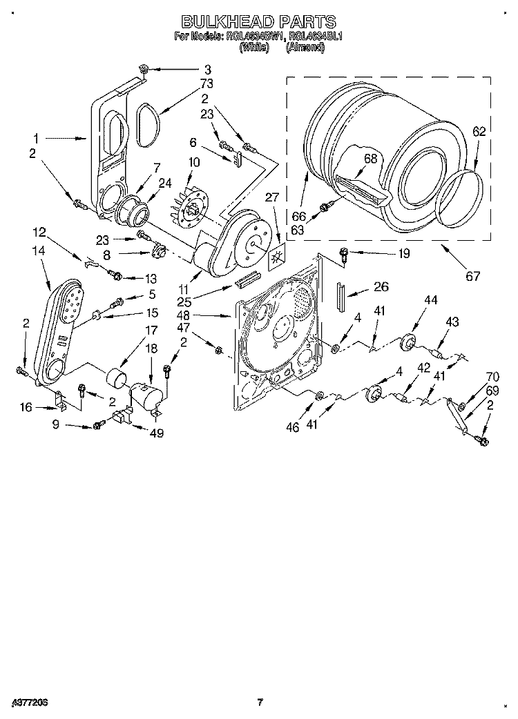 BULKHEAD Diagram and Parts List for RGL4634BL1  Roper Dryer