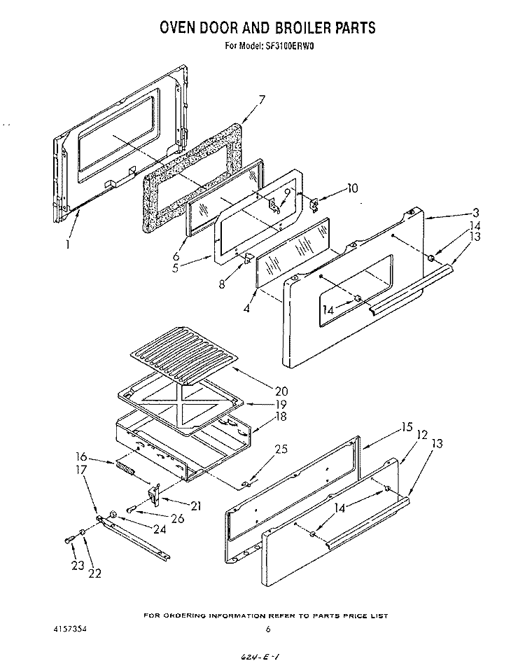 OVEN DOOR AND BROILER Diagram and Parts List for SF3100ERW0  Whirlpool Range