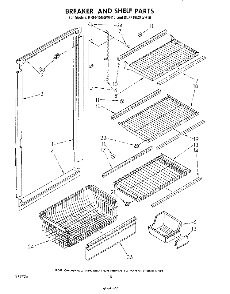 BREAKER AND SHELF Diagram and Parts List for KLFF15MSWH10  KitchenAid Freezer
