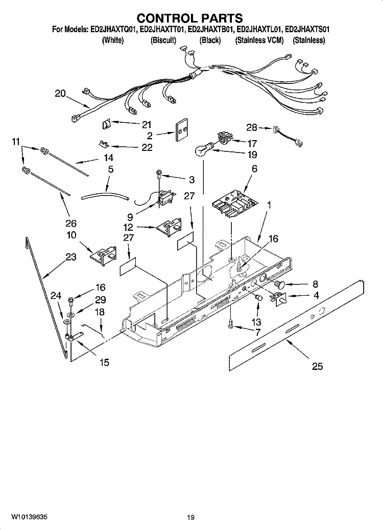 CONTROL PARTS Diagram and Parts List for ED2JHAXTL01  Whirlpool Refrigerator