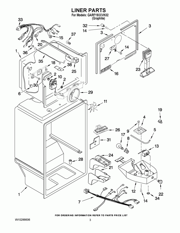 LINER PARTS Diagram and Parts List for GARF19XXVK02  Whirlpool Refrigerator
