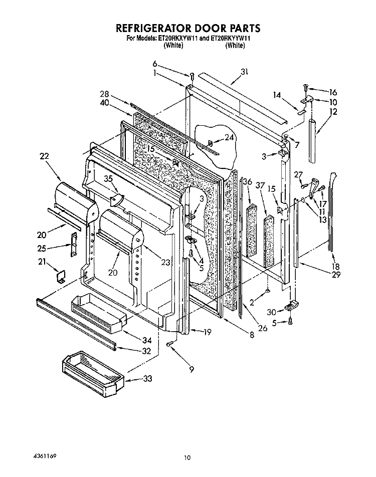 REFRIGERATOR DOOR Diagram and Parts List for ET20RKYYW11  Whirlpool Refrigerator