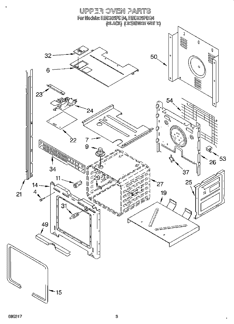 UPPER OVEN Diagram and Parts List for RBD305PDQ4  Whirlpool Wall Oven
