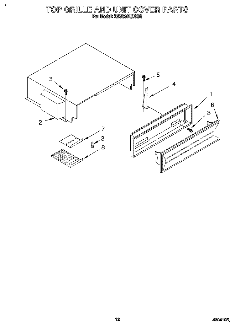 TOP GRILLE AND UNIT COVER Diagram and Parts List for KSSS36QDX02  KitchenAid Refrigerator