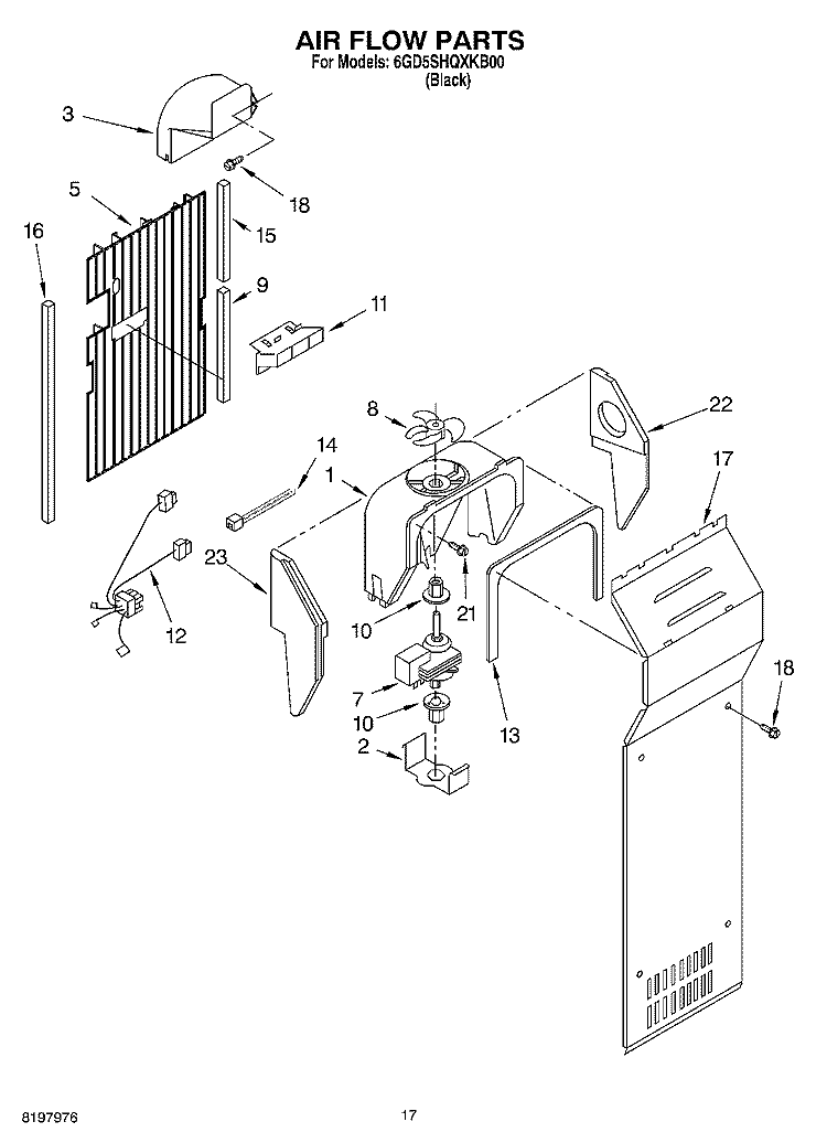 AIR FLOW Diagram and Parts List for 6GD5SHQXKB00  Whirlpool Refrigerator
