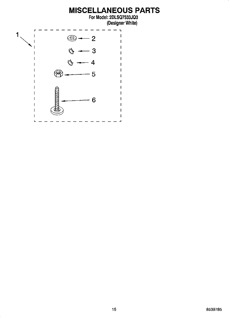 MISCELLANEOUS PARTS OPTIONAL PARTS (NOT INCLUDED) Diagram and Parts List for 2DLSQ7533JQ3  Whirlpool Washer