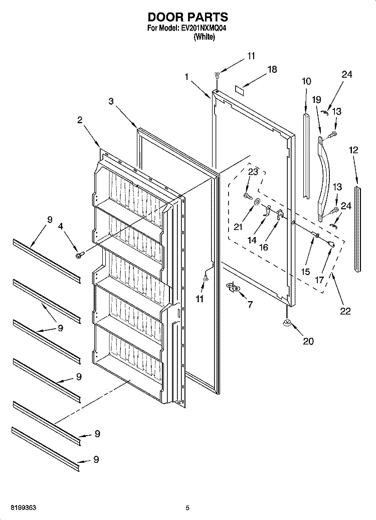 DOOR PARTS Diagram and Parts List for EV201NXMQ04  Whirlpool Freezer