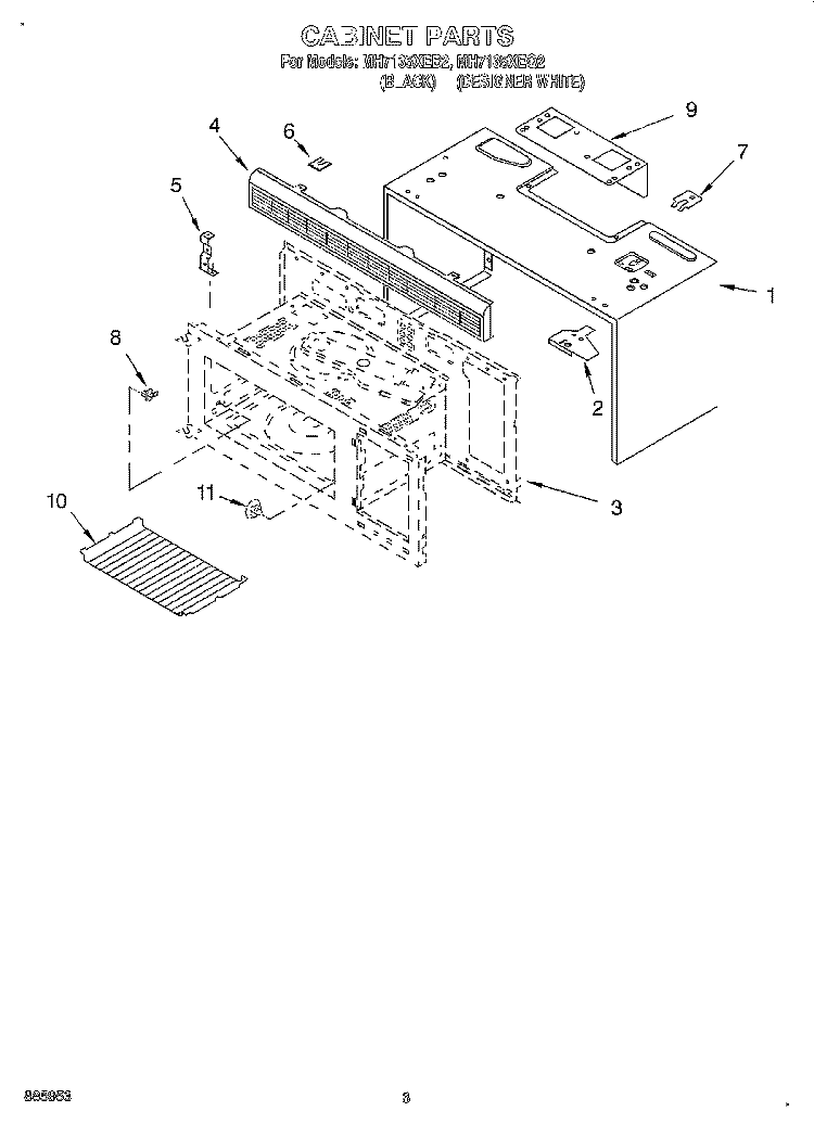 CABINET Diagram and Parts List for MH7135XEB2  Whirlpool Microwave