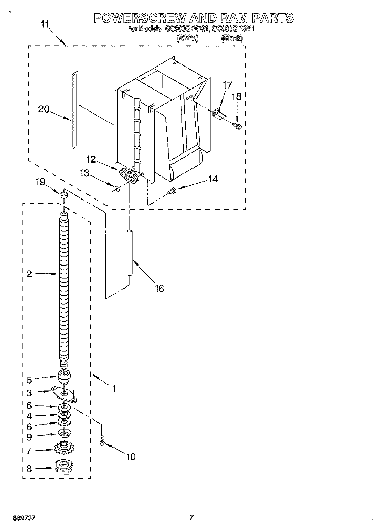 POWERSCREW AND RAM Diagram and Parts List for GC900QPGB1  Whirlpool Trash Compactor