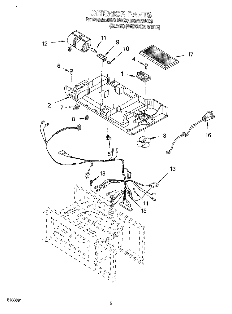 INTERIOR Diagram and Parts List for MHE13XKB0  Roper Microwave