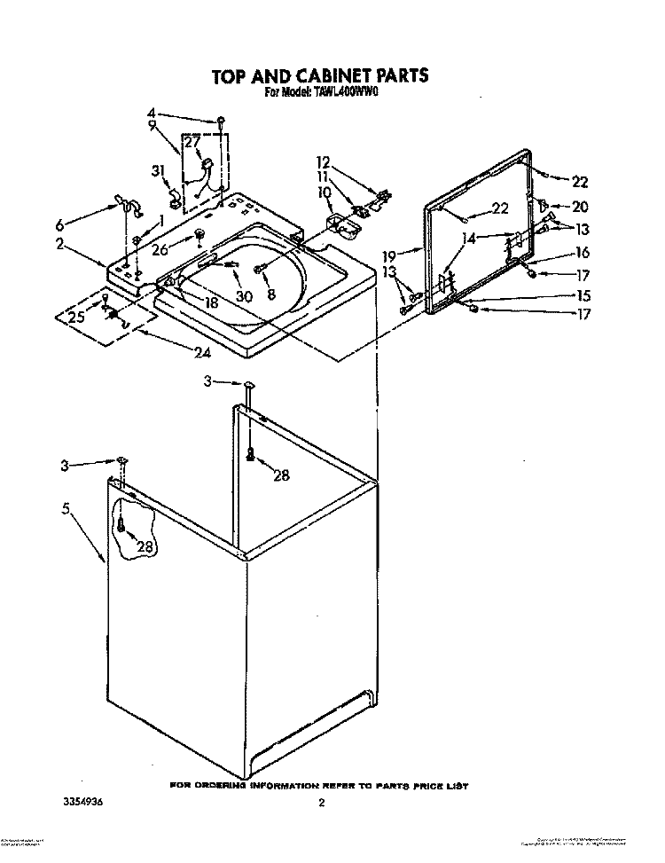 TOP AND CABINET, LIT/OPTIONAL Diagram and Parts List for TAWL400WN0  Whirlpool Washer