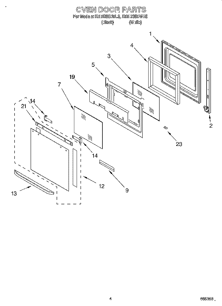 OVEN DOOR Diagram and Parts List for KEBI206DBL6  KitchenAid Wall Oven