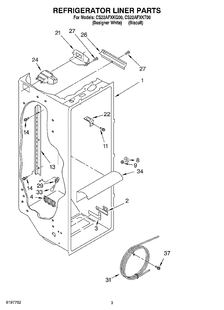 REFRIGERATOR LINER Diagram and Parts List for CS22AFXKT00  Crosley Refrigerator
