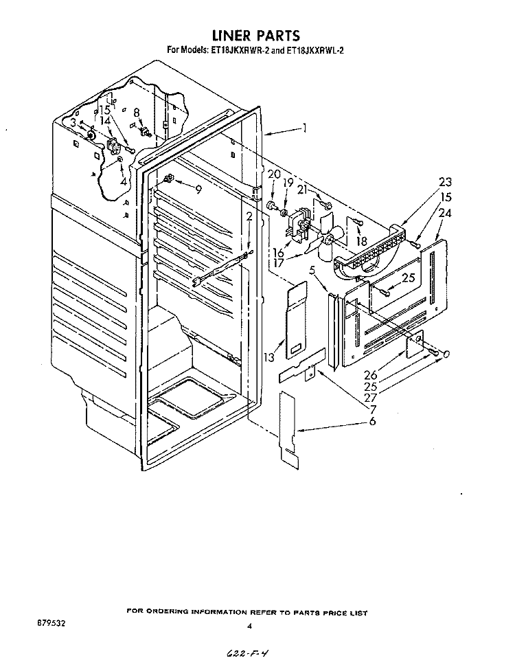 LINER Diagram and Parts List for ET18JKXRWR2  Whirlpool Refrigerator