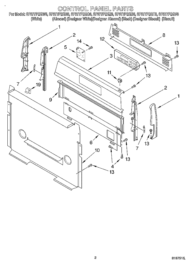 CONTROL PANEL Diagram and Parts List for SF377PEGT6  Whirlpool Range