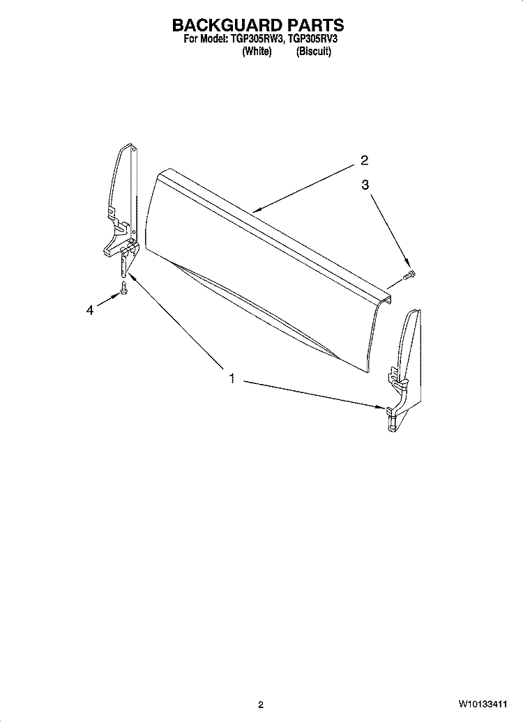 BACKGUARD PARTS Diagram and Parts List for TGP305RW3  Estate Range