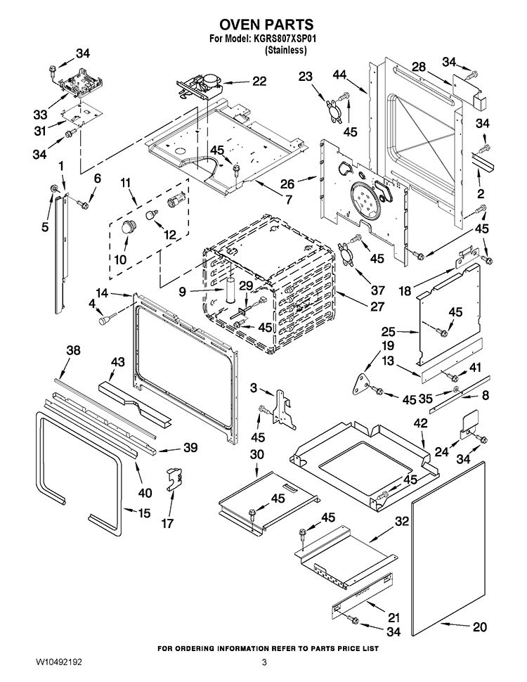 OVEN PARTS Diagram and Parts List for KGRS807XSP01  KitchenAid Range