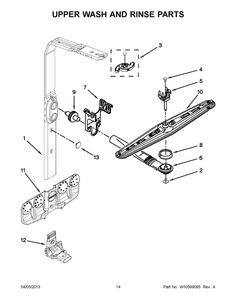 UPPER WASH AND RINSE PARTS Diagram and Parts List for KUDS30FXPA9  KitchenAid Dishwasher