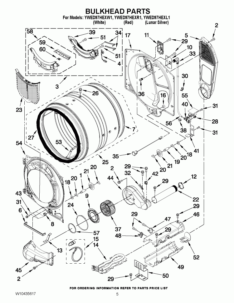 BULKHEAD PARTS Diagram and Parts List for YWED97HEXR1  Whirlpool Dryer