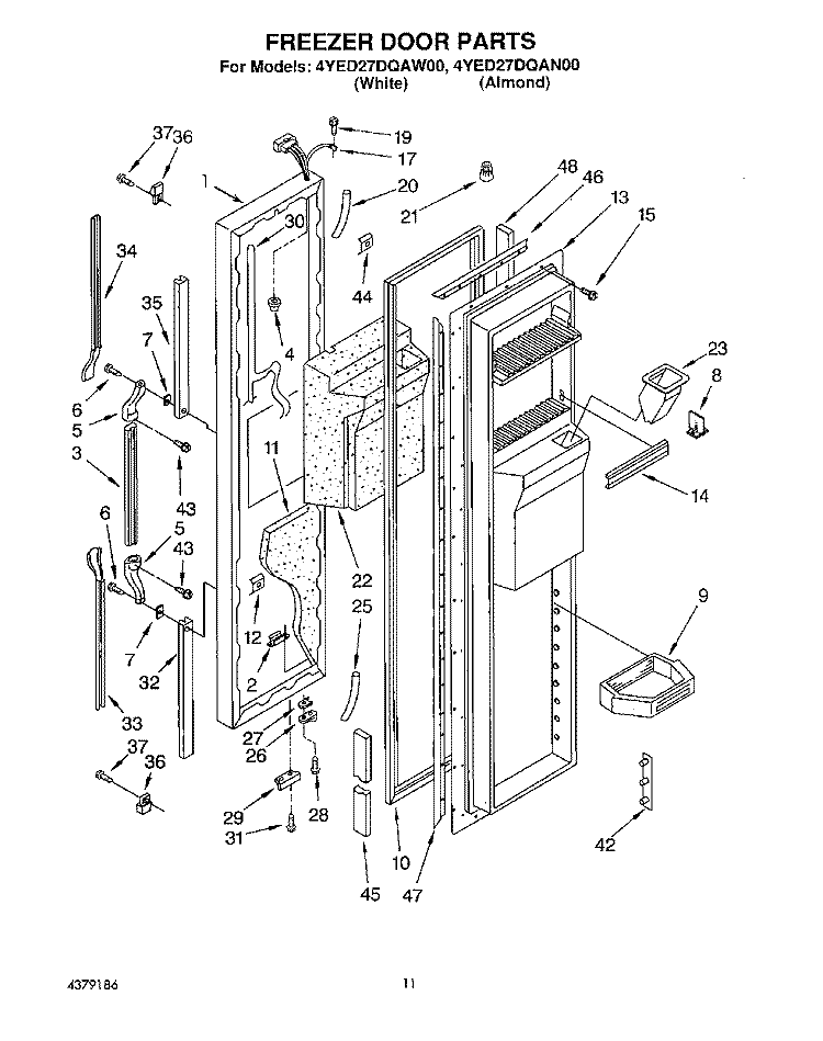 FREEZER DOOR Diagram and Parts List for 4YED27DQAN00  Whirlpool Refrigerator