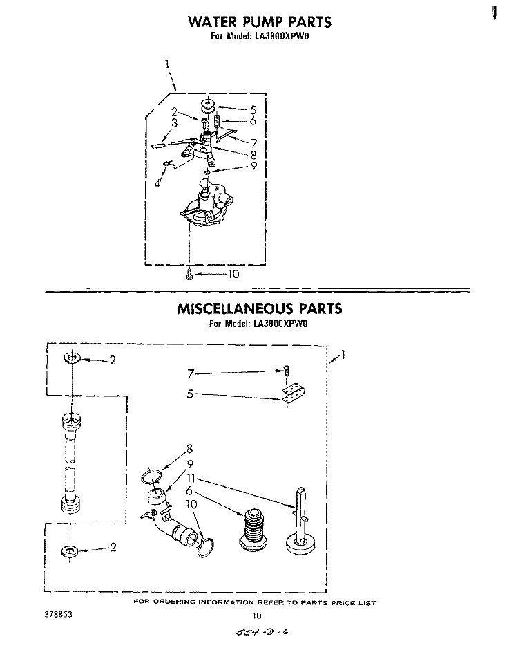 WATER PUMP , MISCELLANEOUS Diagram and Parts List for LA3800XPW0  Whirlpool Washer