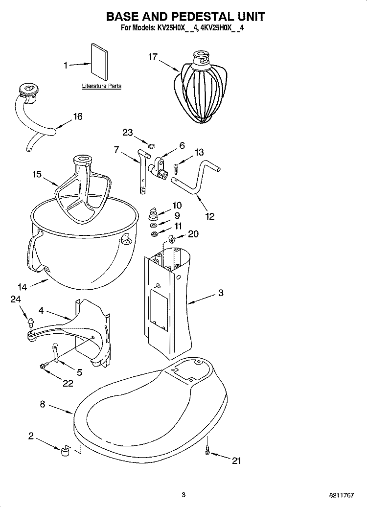 BASE AND PEDESTAL UNIT Diagram and Parts List for 4KV25H0XER4  KitchenAid Mixer