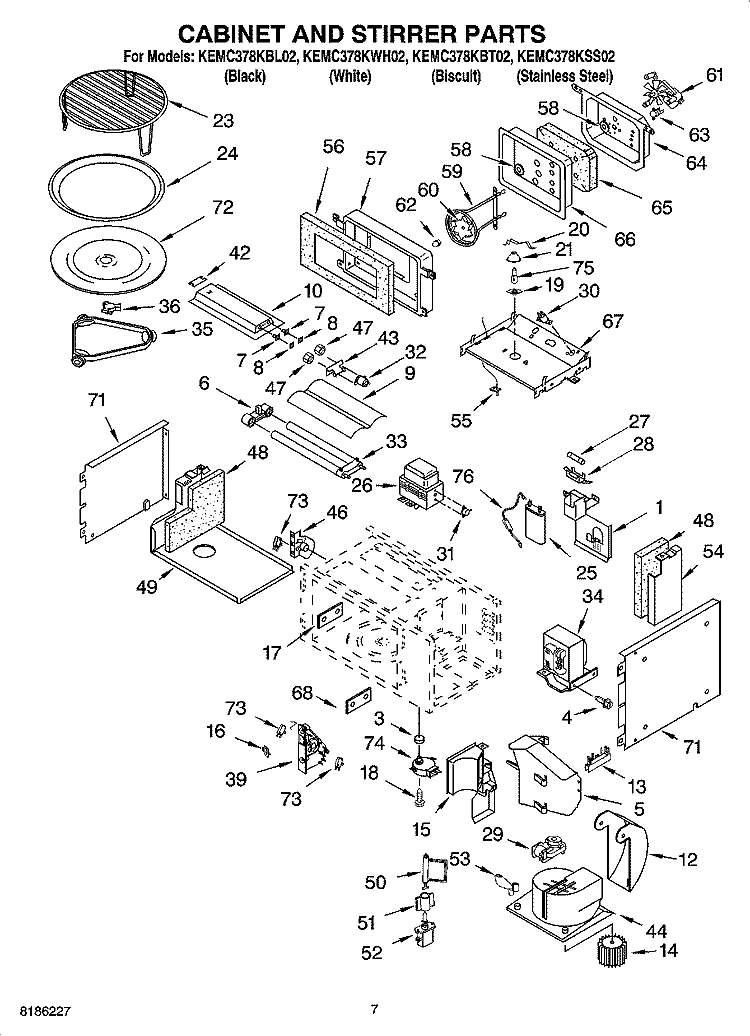 CABINET AND STIRRER PARTS Diagram and Parts List for KEMC378KBT02  KitchenAid Microwave Oven Combo