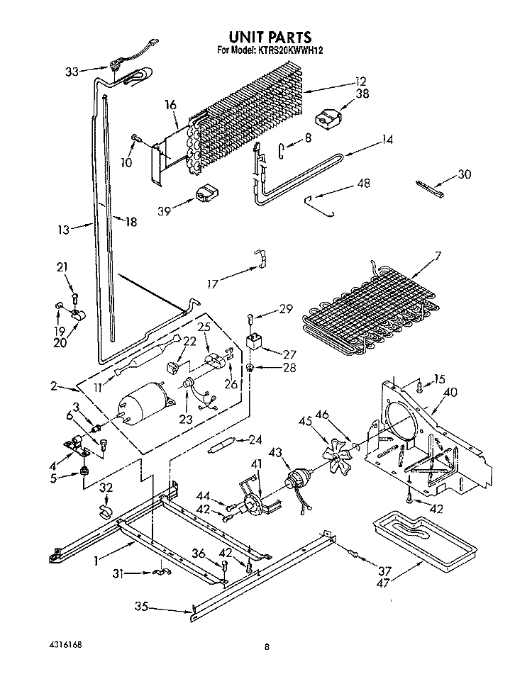 UNIT Diagram and Parts List for KTRS20KWAL12  KitchenAid Refrigerator