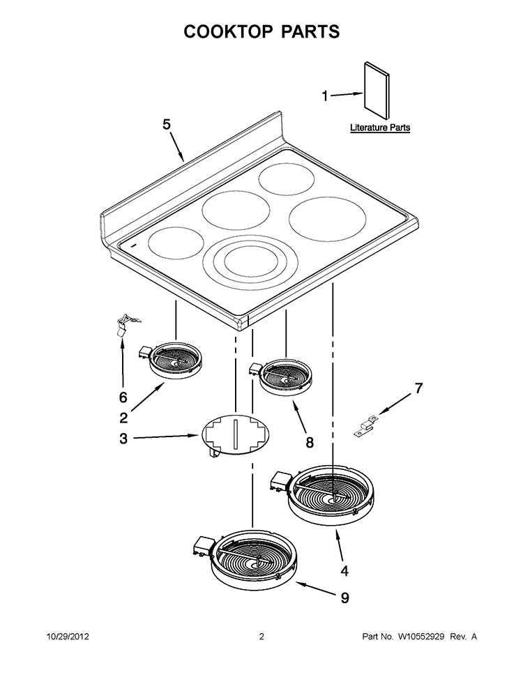 COOKTOP PARTS Diagram and Parts List for KERS507XSS02  KitchenAid Range