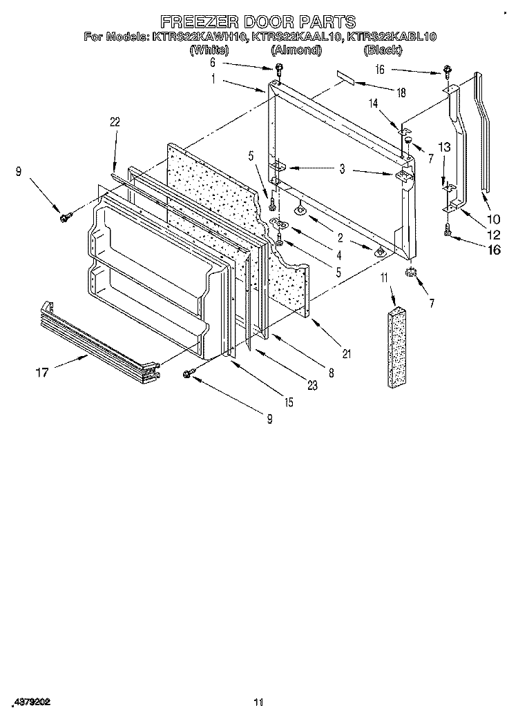 FREEZER DOOR Diagram and Parts List for KTRS22KAAL10  KitchenAid Refrigerator