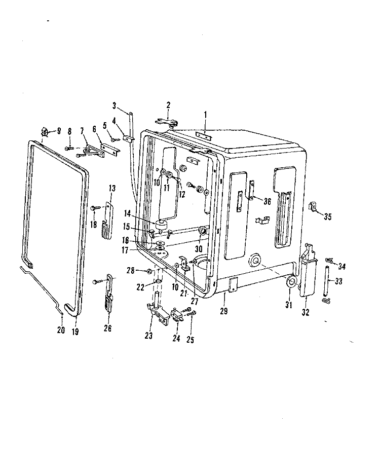 TUB Diagram and Parts List for 8565L40  Roper Dishwasher