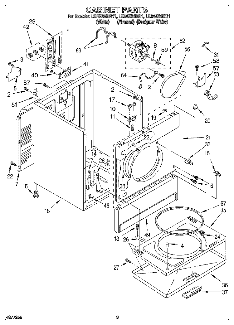 SECTION Diagram and Parts List for LER6634BW1  Whirlpool Dryer