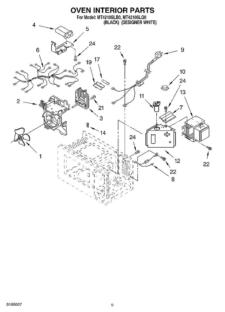 OVEN INTERIOR PARTS Diagram and Parts List for MT4210SLB0  Whirlpool Microwave