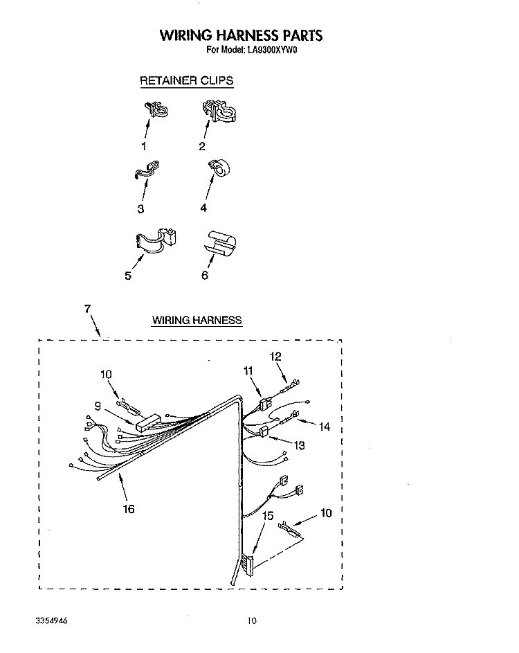 WIRING HARNESS Diagram and Parts List for LA9300XYN0  Whirlpool Washer