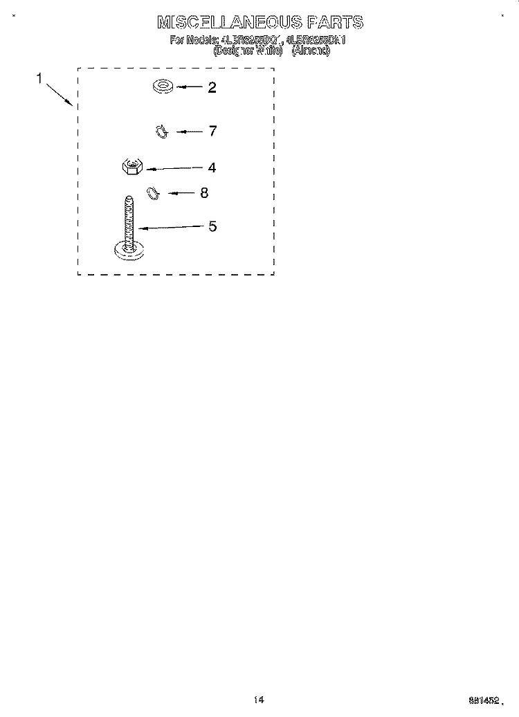 MISCELLANEOUS, LIT/OPTIONAL Diagram and Parts List for 4LBR8255DQ1  Whirlpool Washer