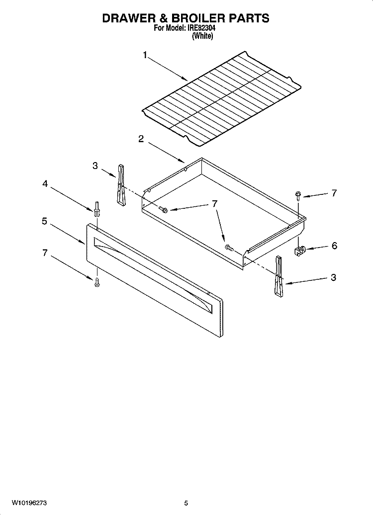 DRAWER & BROILER PARTS Diagram and Parts List for IRE82304  Inglis Range