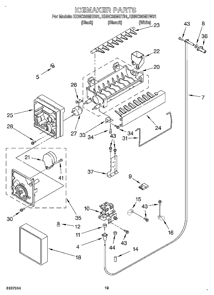 ICEMAKER Diagram and Parts List for KBRC36MHT01  KitchenAid Refrigerator
