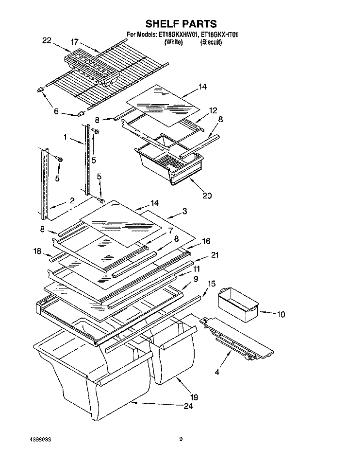 SHELF, OPTIONAL Diagram and Parts List for ET18GKXHW01  Whirlpool Refrigerator