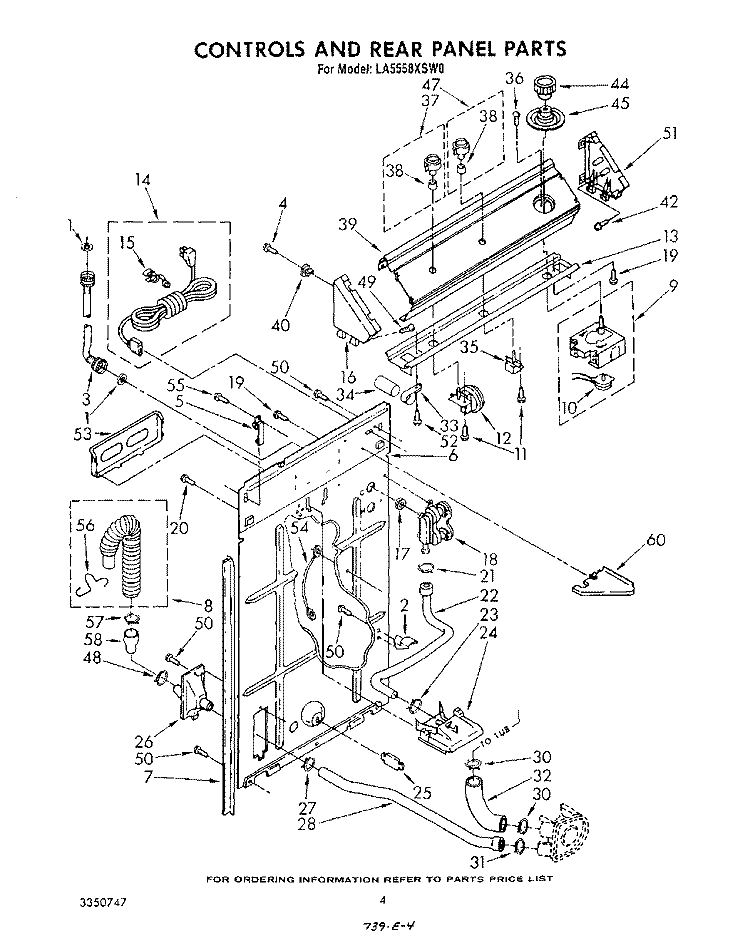 CONTROLS AND REAR PANEL Diagram and Parts List for LA5558XSW0  Whirlpool Washer