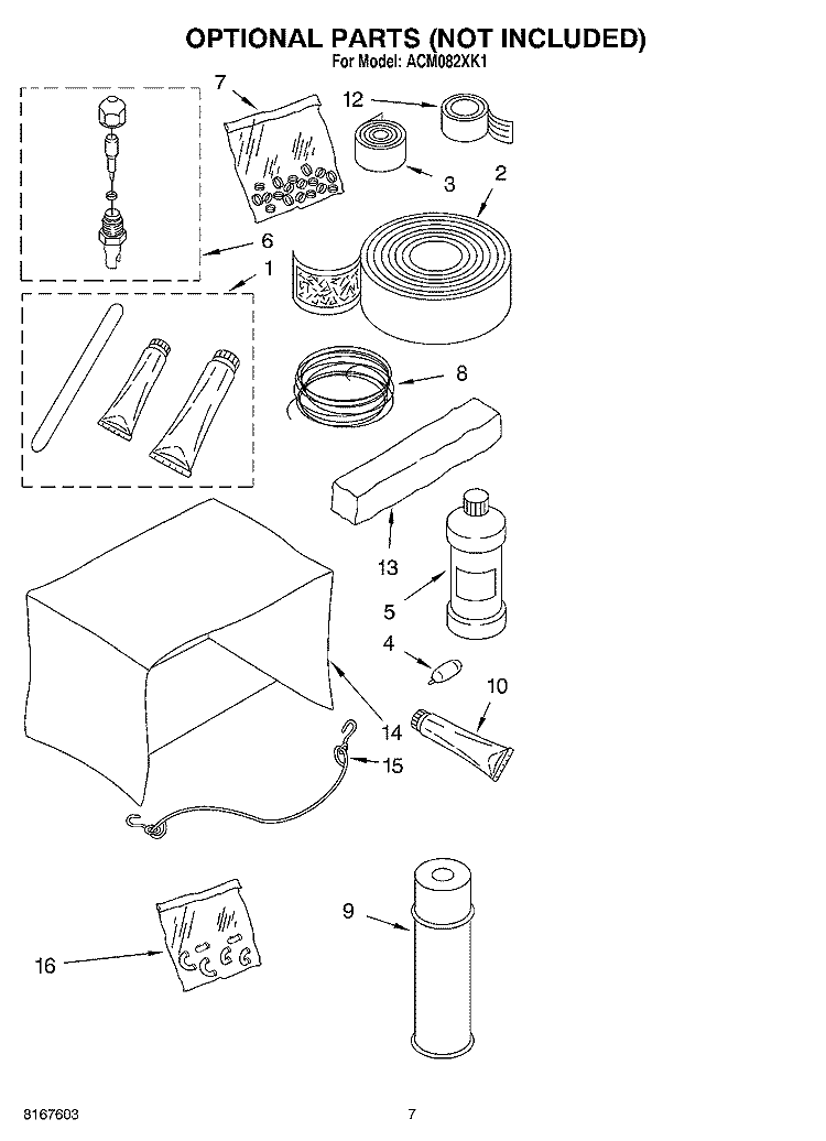 OPTIONAL Diagram and Parts List for ACM082XK1  Whirlpool Air Conditioner